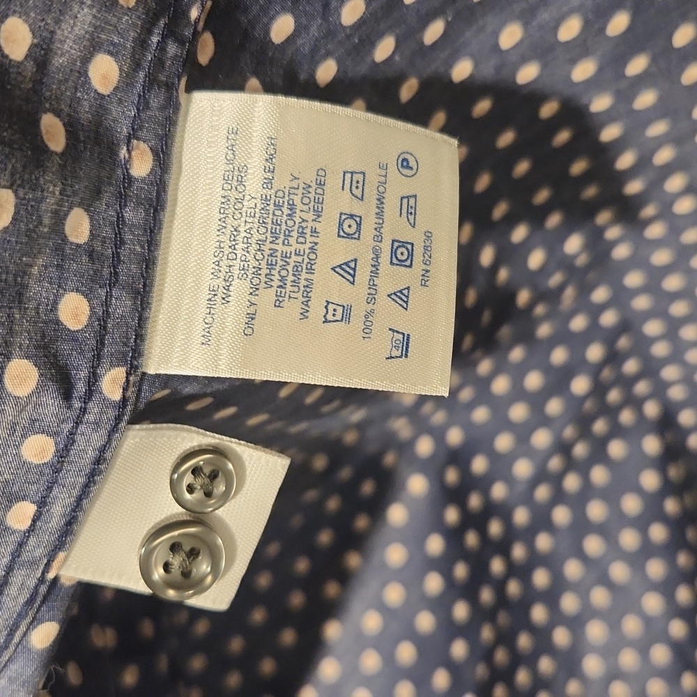 Lands' End NWT No Iron Supima button down shirt, sz 12, midnight indigo dots - Picture 6 of 9
